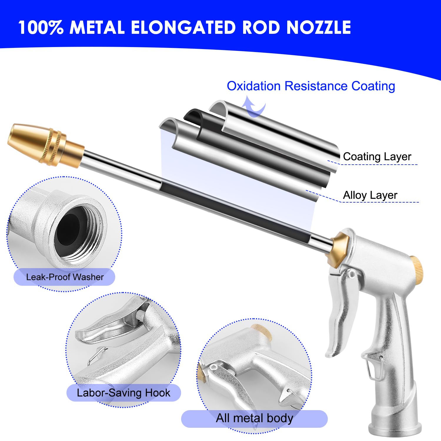 Ustope connects to standard 3/4 inch thread for easy hose setup.