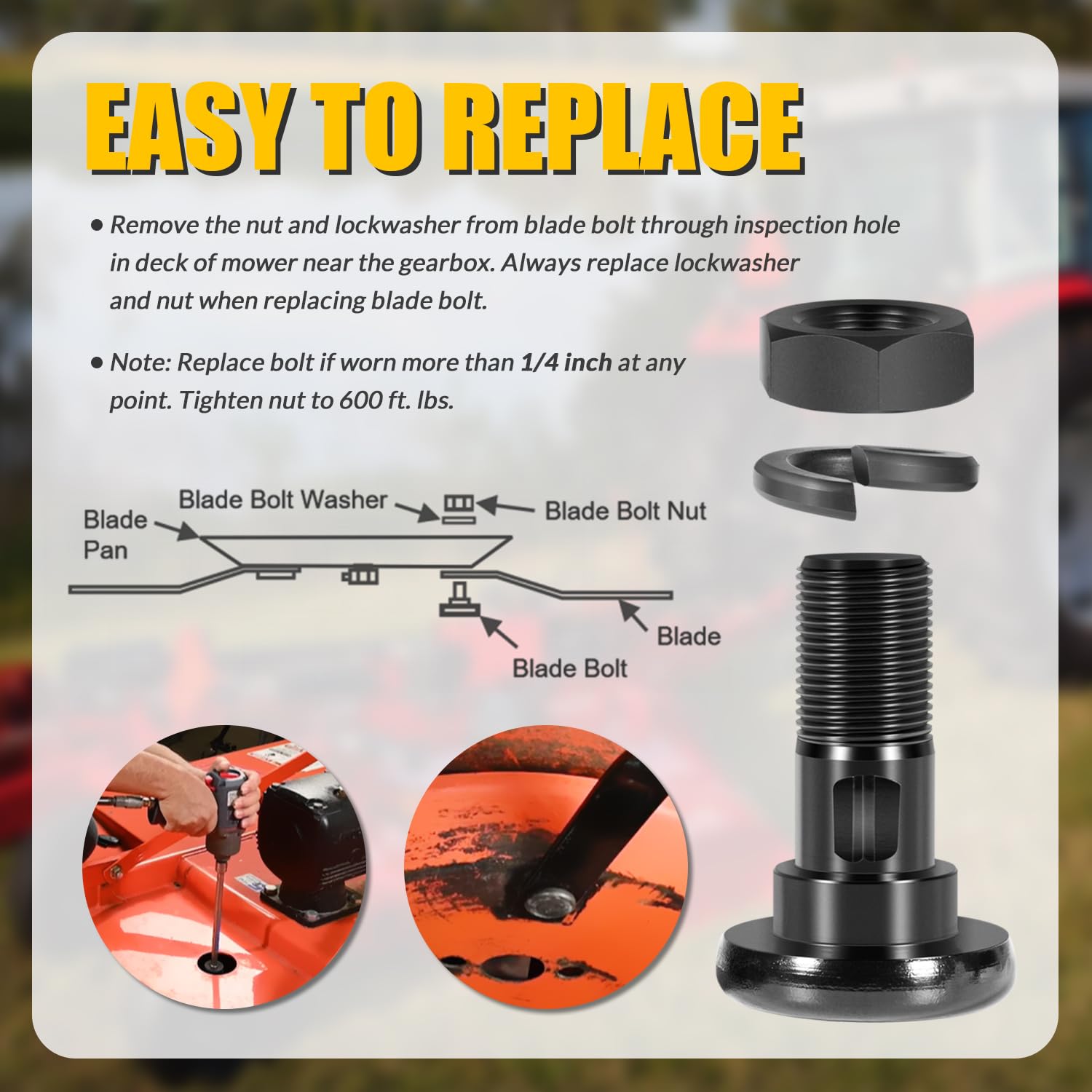 usvehj 63607 heat-treated blade bolt closeup emphasizes strength and corrosion resistance