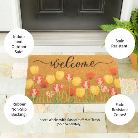 Utaly Floral Welcome Doormat works indoors and outdoors for any season.