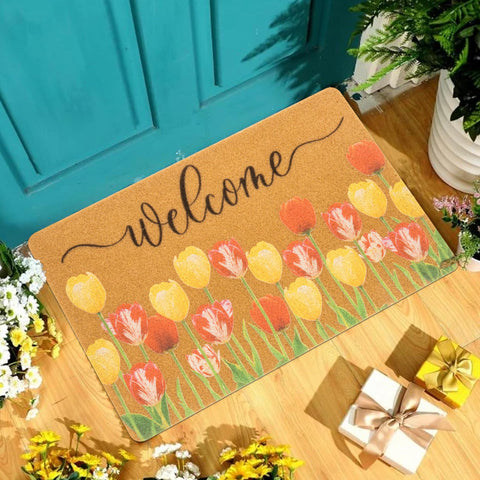 Utaly Floral Welcome Doormat pairs beautifully with layered rugs for a cozy porch.