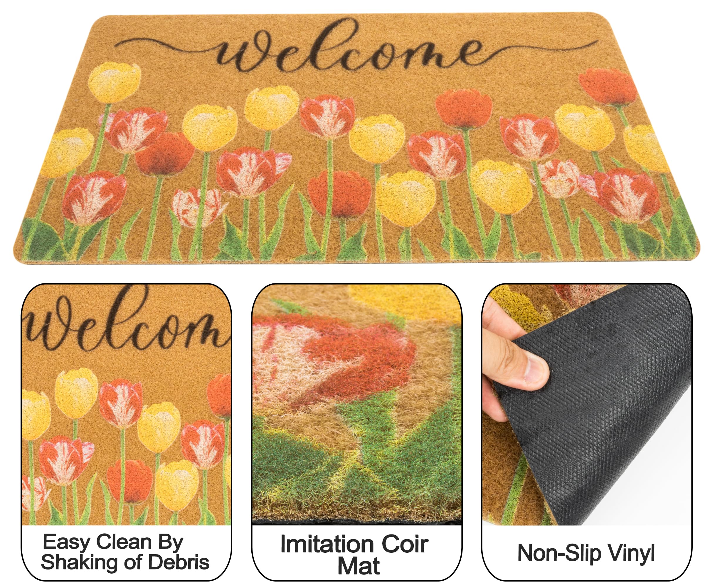 Utaly Floral Welcome Doormat with a slim 0.4-inch profile fits under most doors.