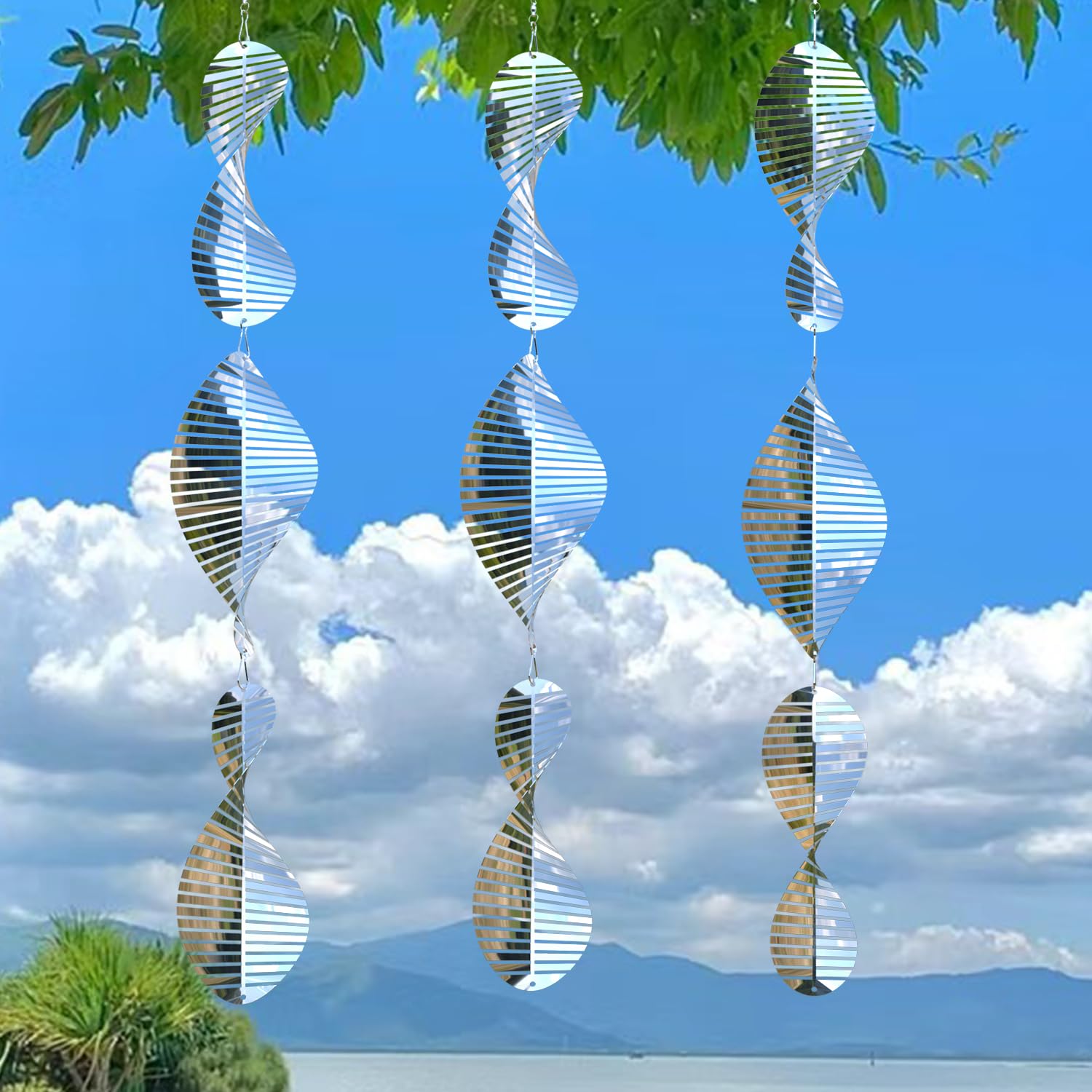 UTFFEDY 3D helix wind spinner deters birds by reflective motion
