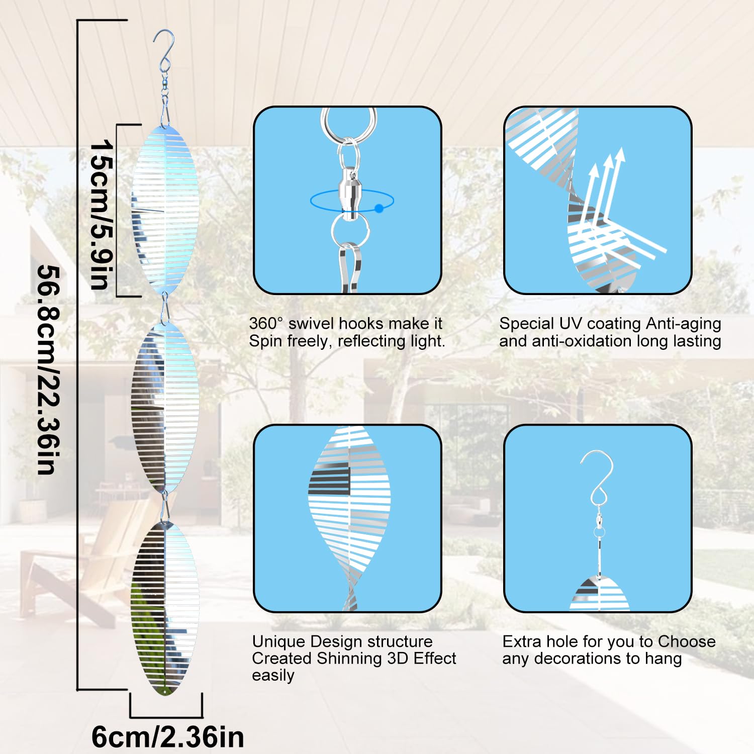 UTFFEDY polygonal double-sided blades maximize reflection to deter birds