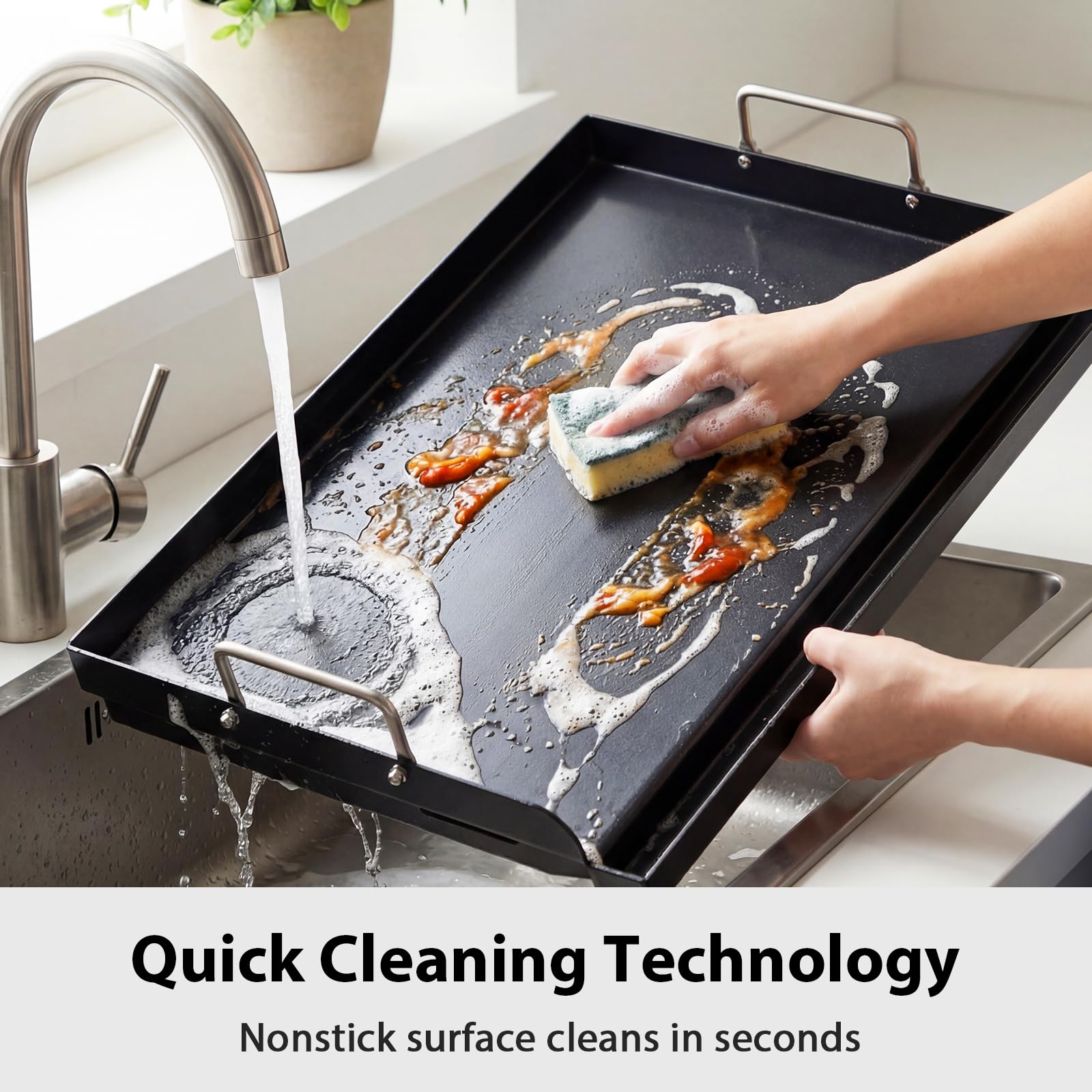 Utheer built-in grease trough reduces flare-ups during cooking