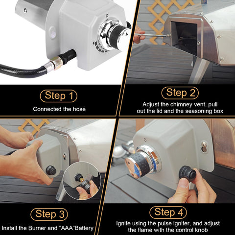 No-assembly Utheer burner design with pre-attached hose for quick setup