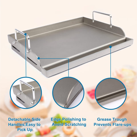 Utheer cast iron griddle sizzling food on flat top surface