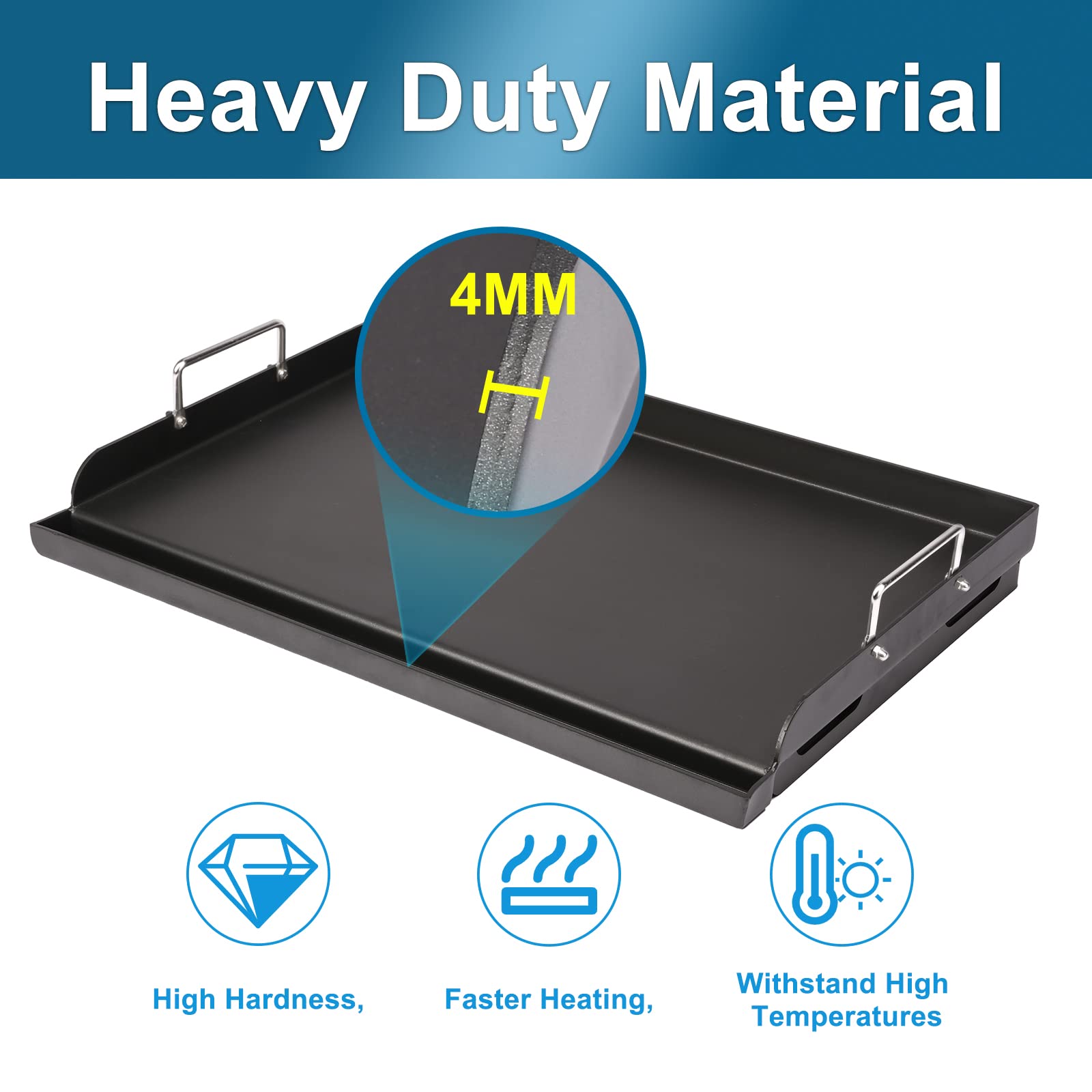 Detachable handles simplify lifting and transport from grill to table