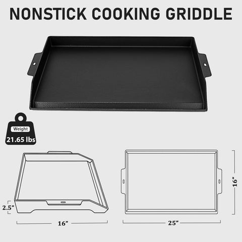 Utheer enameled cast iron griddle on grill highlights even heat distribution for searing.