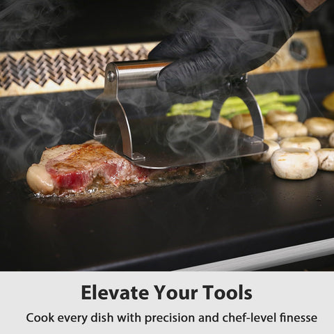 Utheer even-heat distribution image demonstrates consistent browning across pancakes, eggs, and burgers.