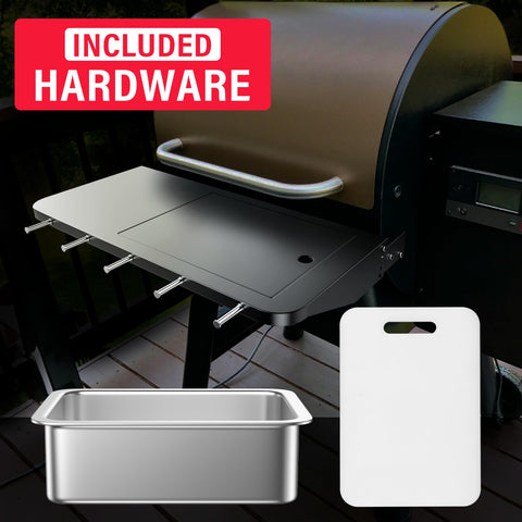 Utheer shelf in folded position saves space beside the grill