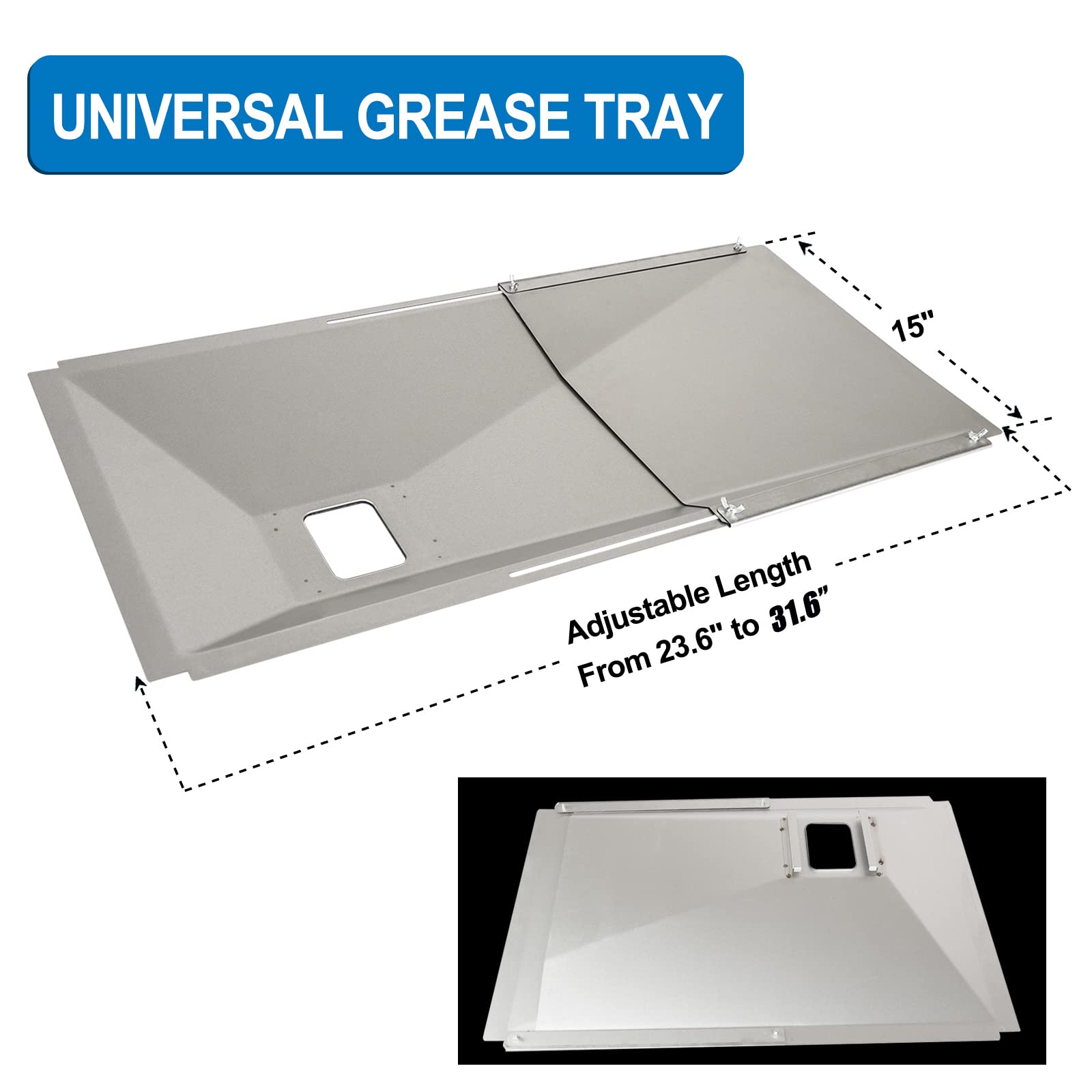 Utheer grease tray width 15 inches to cover spill zones