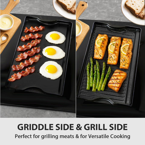 Utheer griddle shows 16.5 by 10.5 inch dimensions for wide cooking area