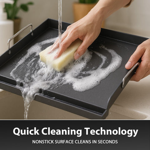 Utheer griddle easy-clean surface, saves time after cooking.