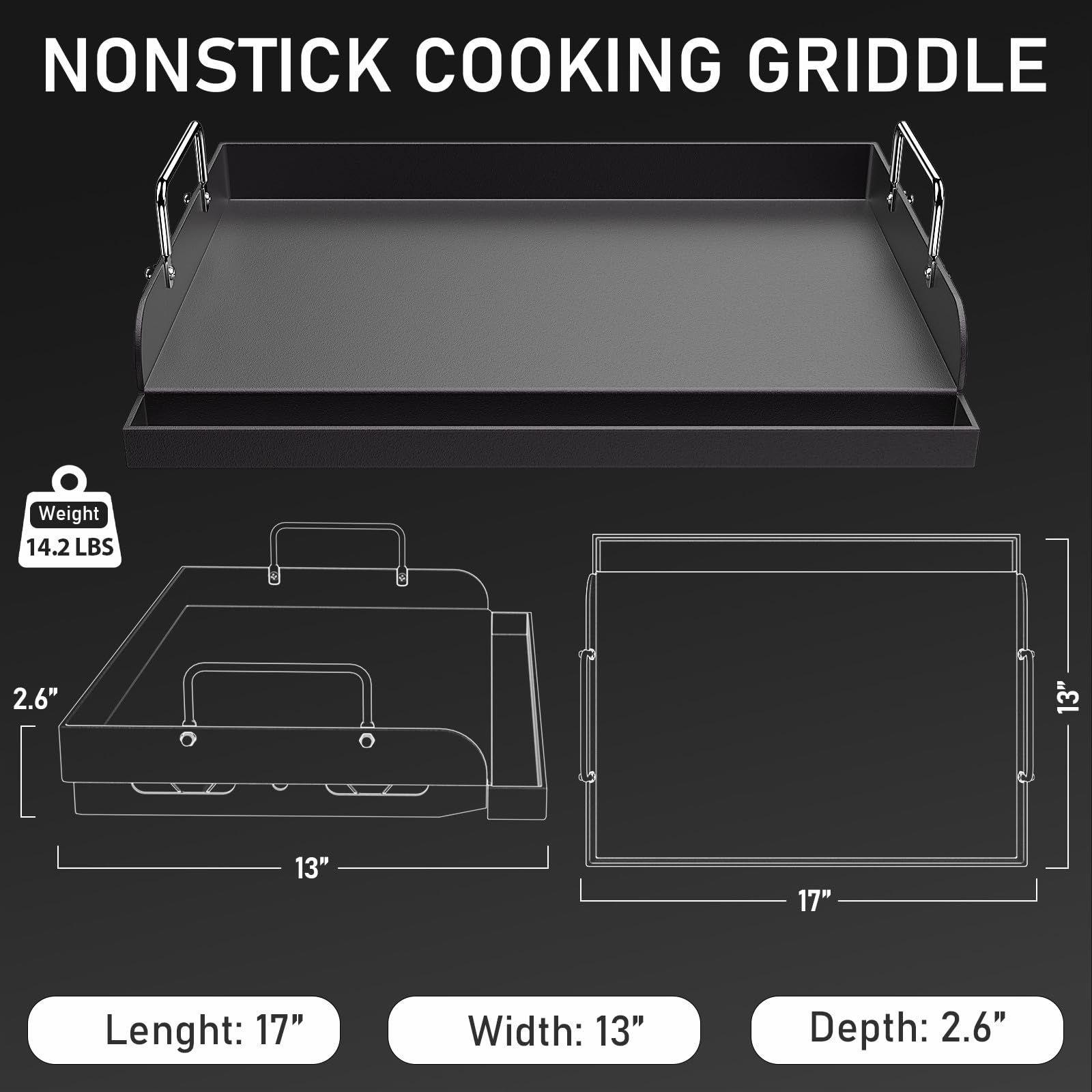 Utheer griddle flat top plate side view, sturdy base for even heat distribution.