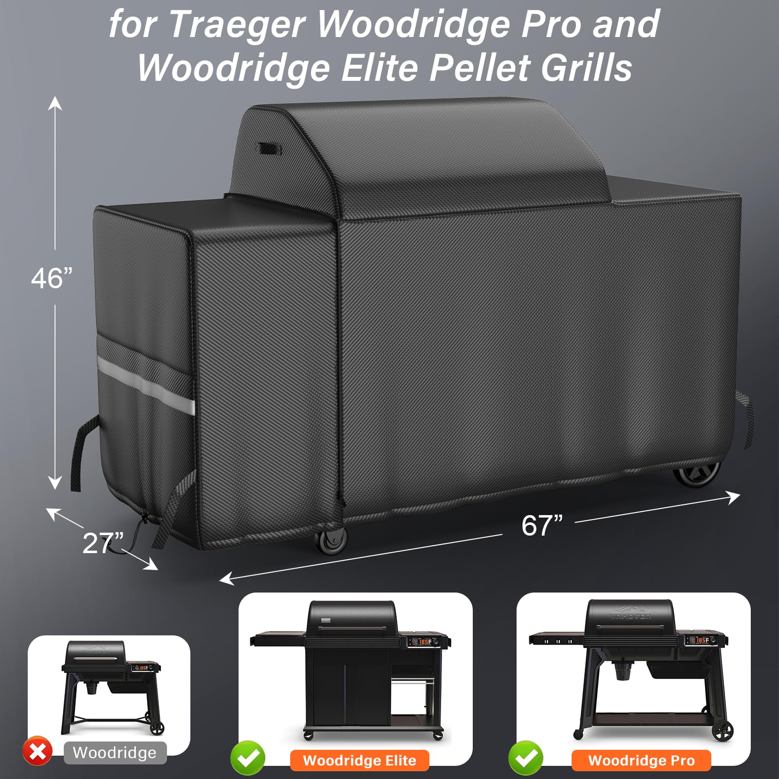 Utheer Woodridge Elite grill cover with zipper design provides a snug fit around shelves.