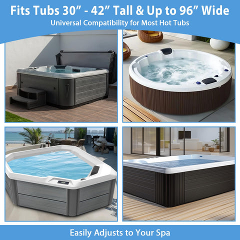 Adjustable width and height fit tubs from 32 to 43.5 inches.