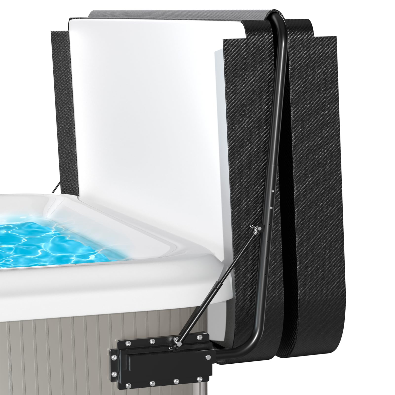 Utheer hot tub cover lifter front view showing one-hand operation and easy access