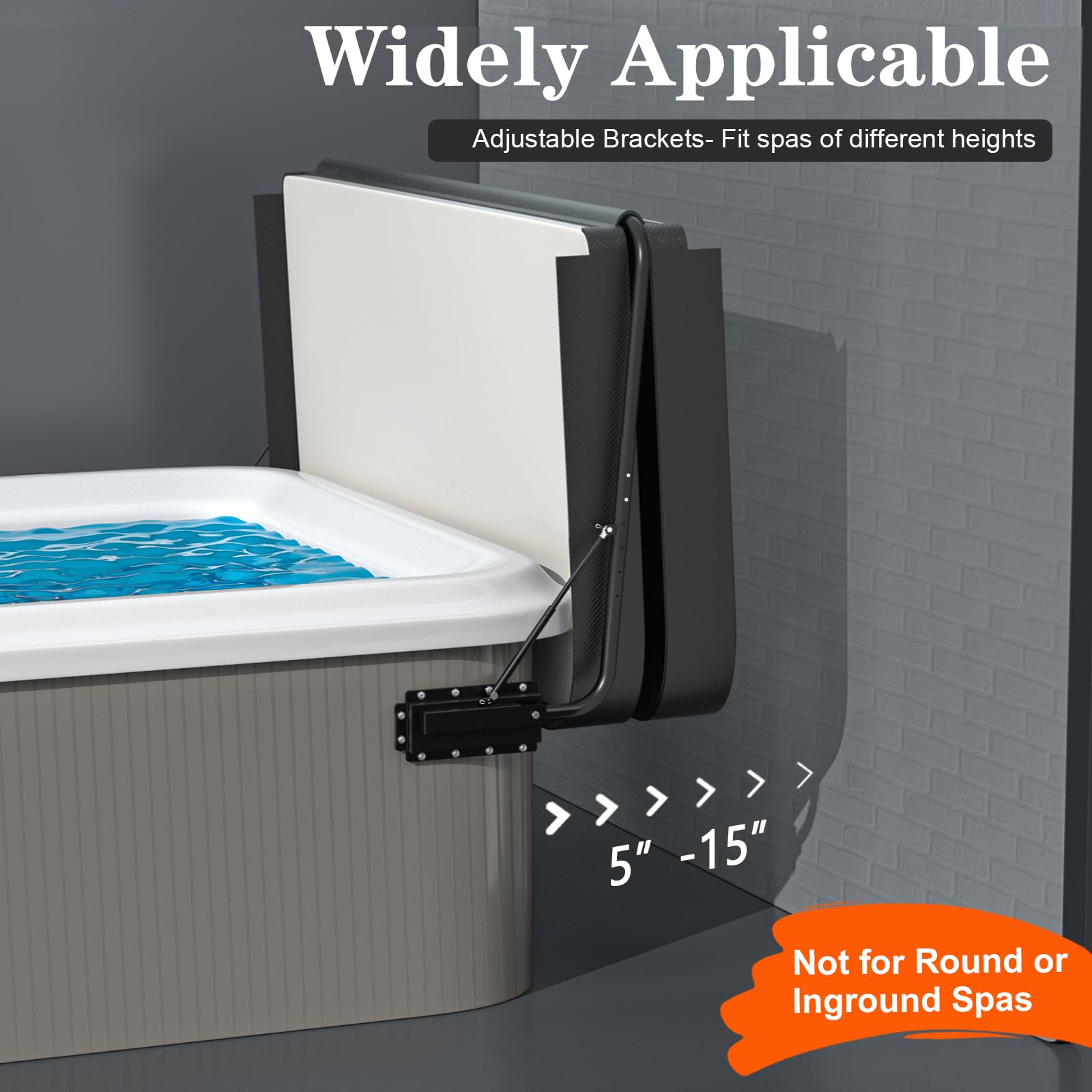 Utheer hot tub cover lifter in use demonstrating space-saving design