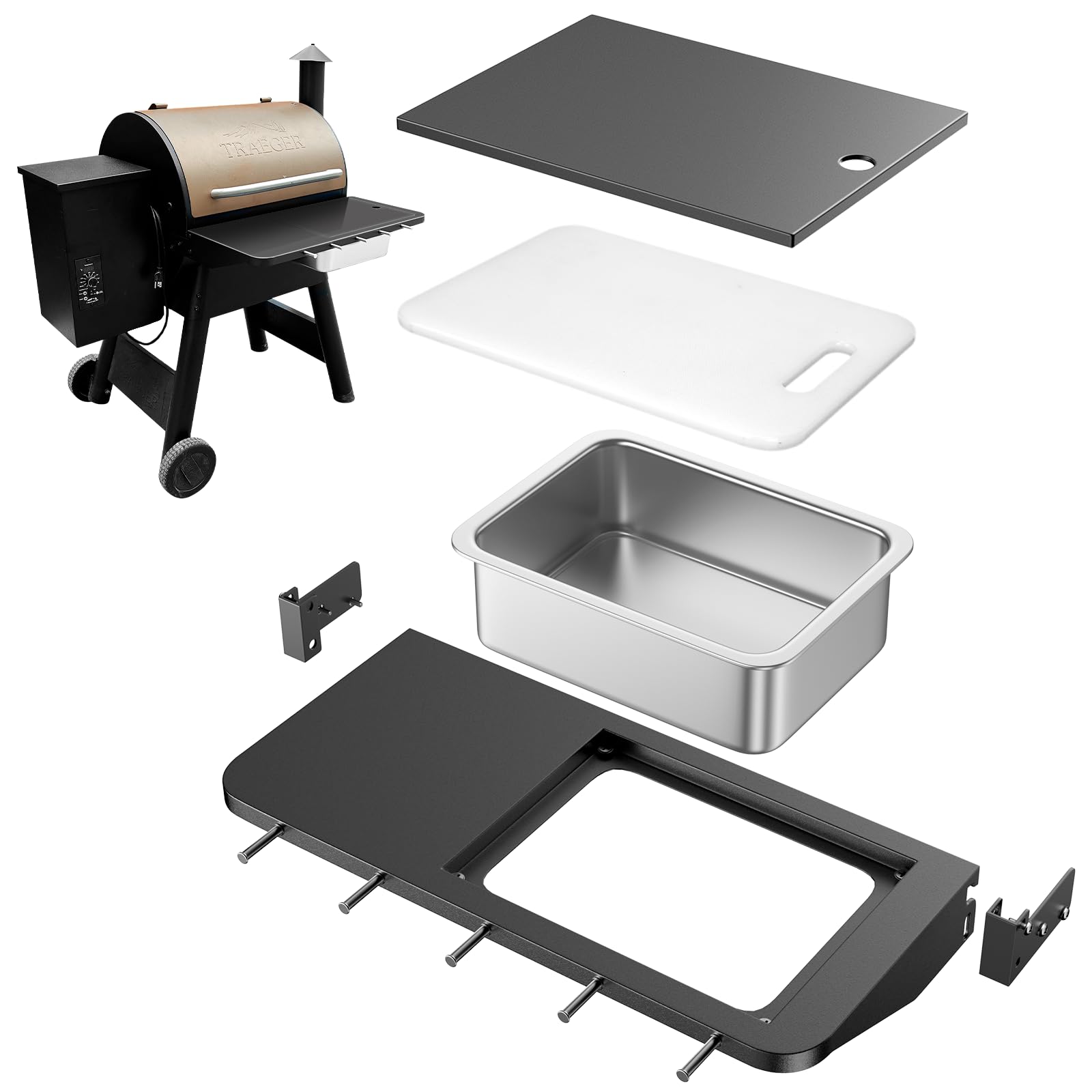 Utheer folding front shelf with basin enhances on-grill prep space