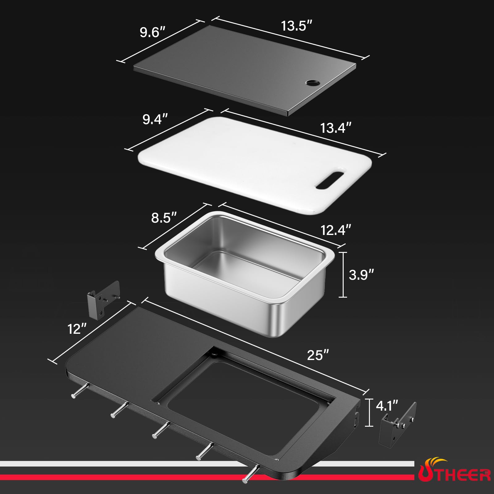 Utheer folding shelf with cutting board provides stable prep surface
