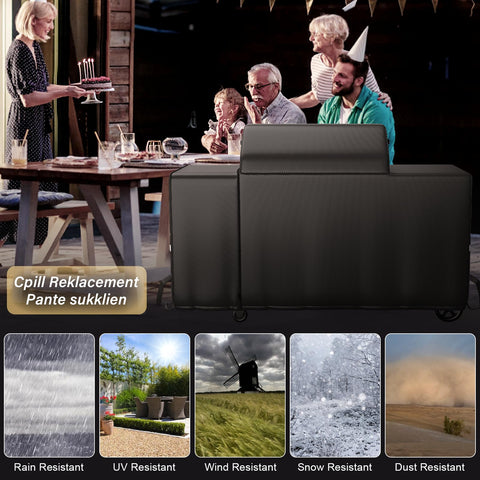 Utheer windproof grill cover uses elastic drawstrings to stay secure during strong winds.