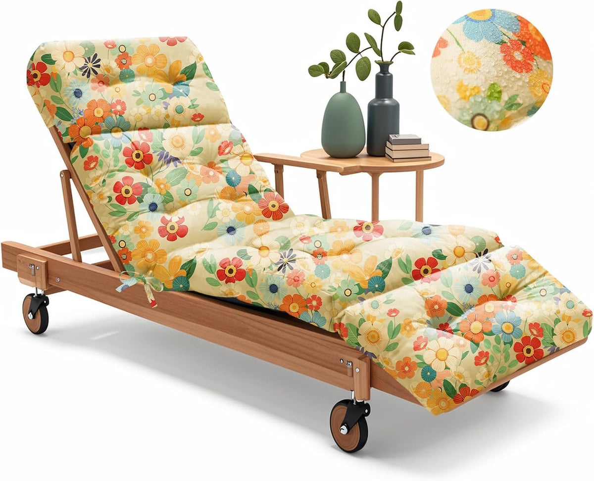 Uthem daisy-pattern outdoor chaise cushion front view for comfy sun lounging