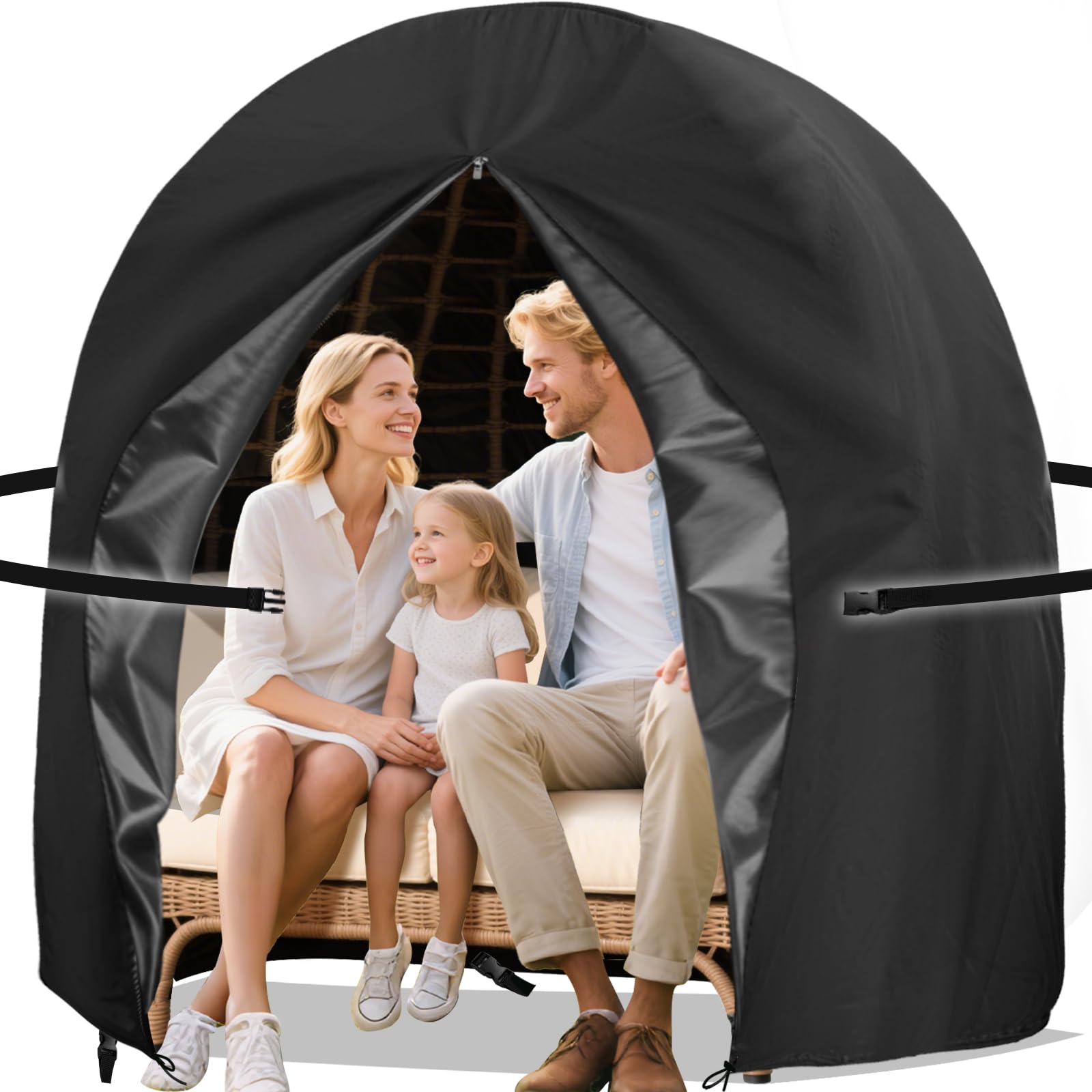 UTHEM double egg chair cover front view with waterproof protection for outdoor seating.