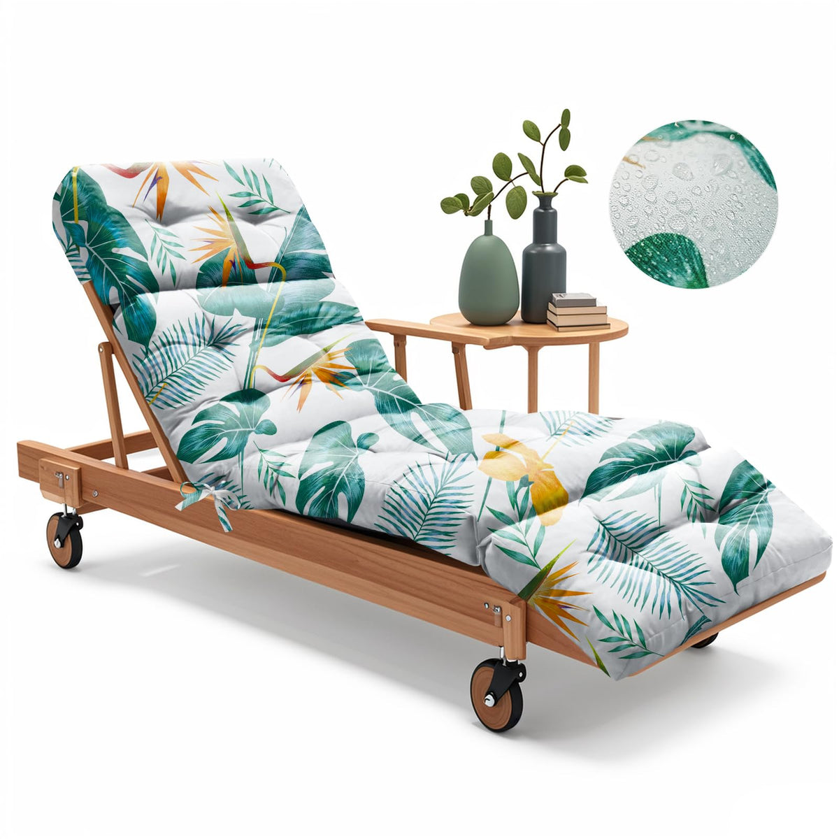 Uthem outdoor chaise cushion pattern yellow-green leaf enhances patio lounging