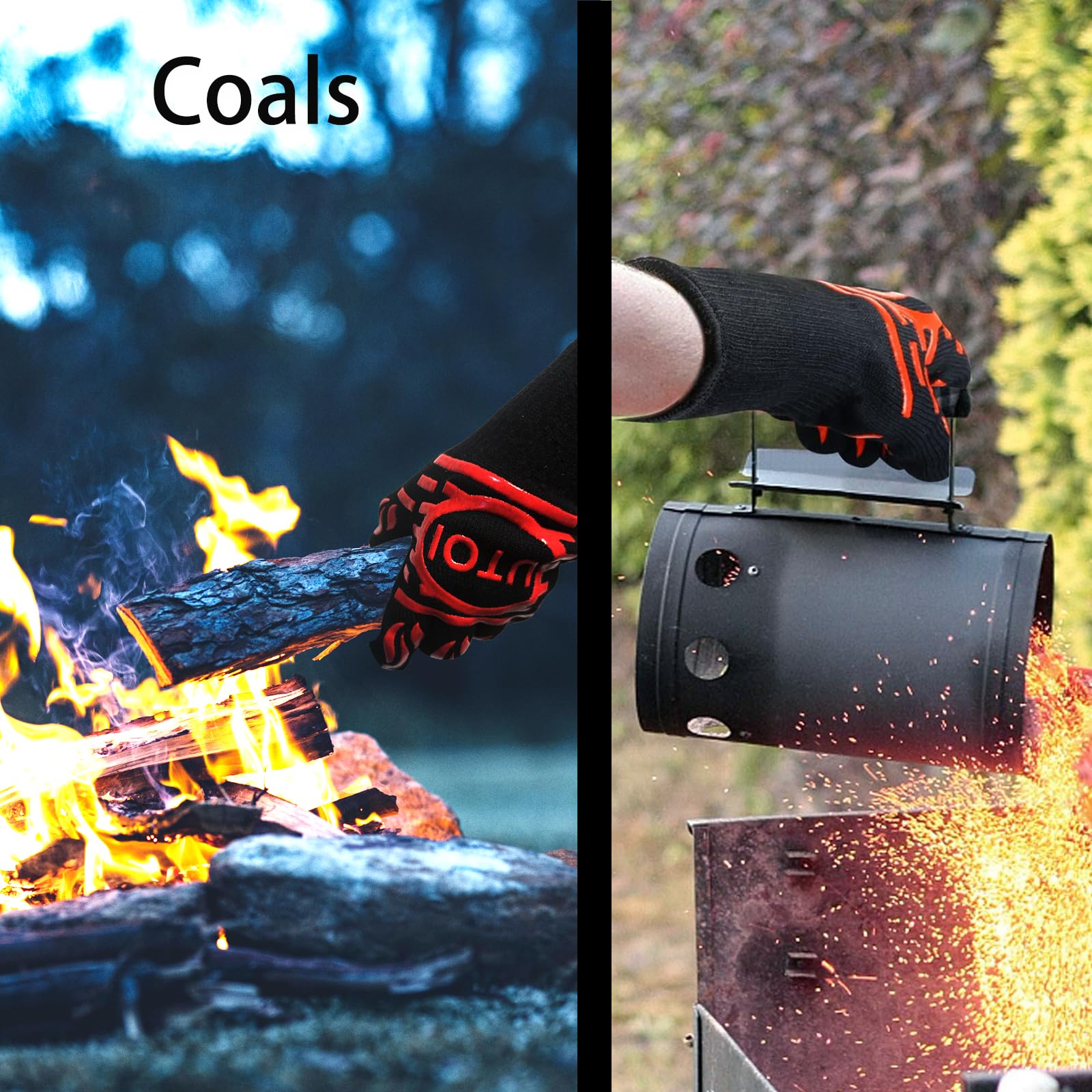 UTOI BBQ gloves with extended cuffs protect wrists during high-heat tasks