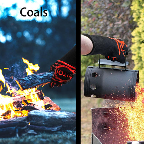 UTOI BBQ gloves with extended cuffs protect wrists during high-heat tasks