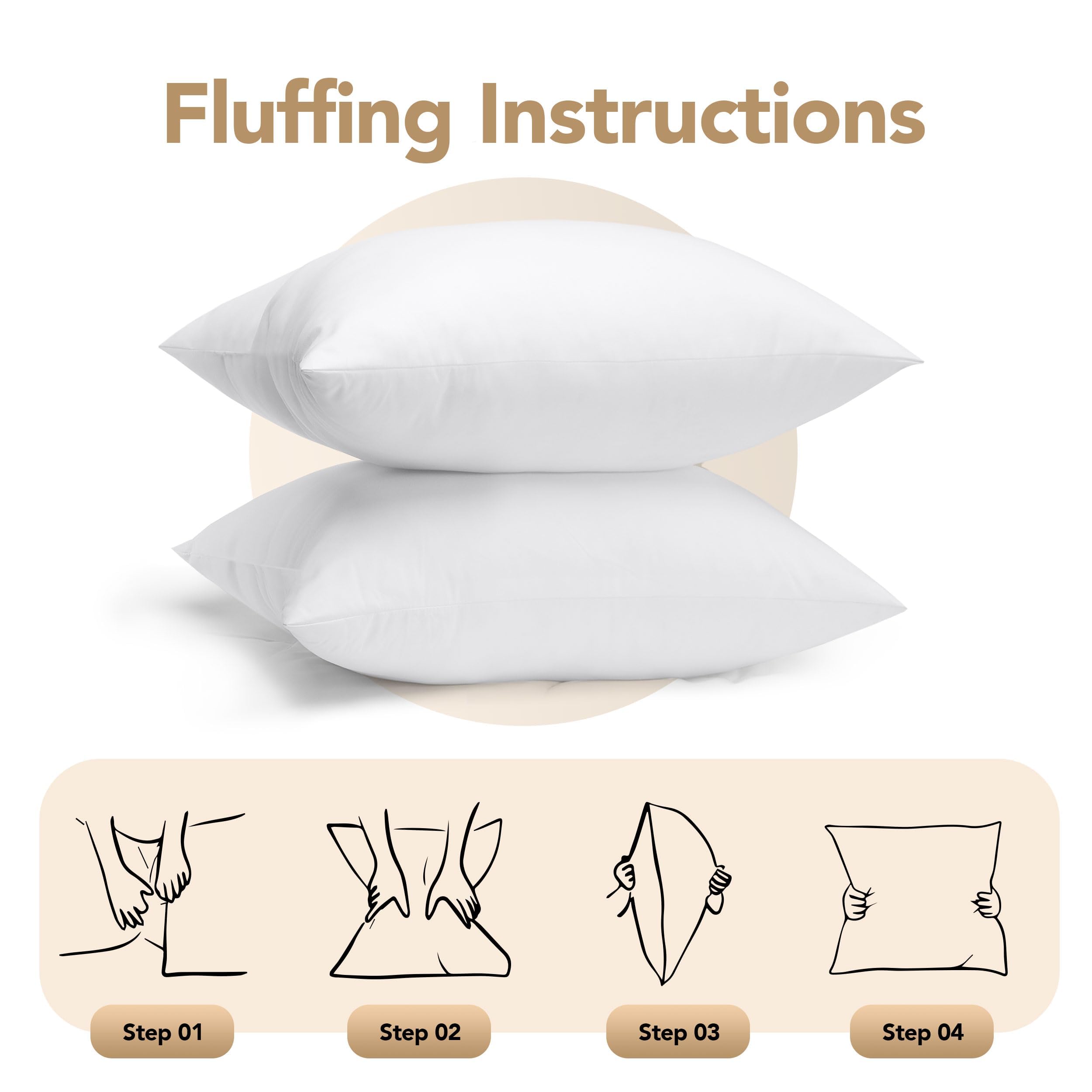 Utopia Bedding pack of two pillows, 16x16 inches, showing compact square silhouette.