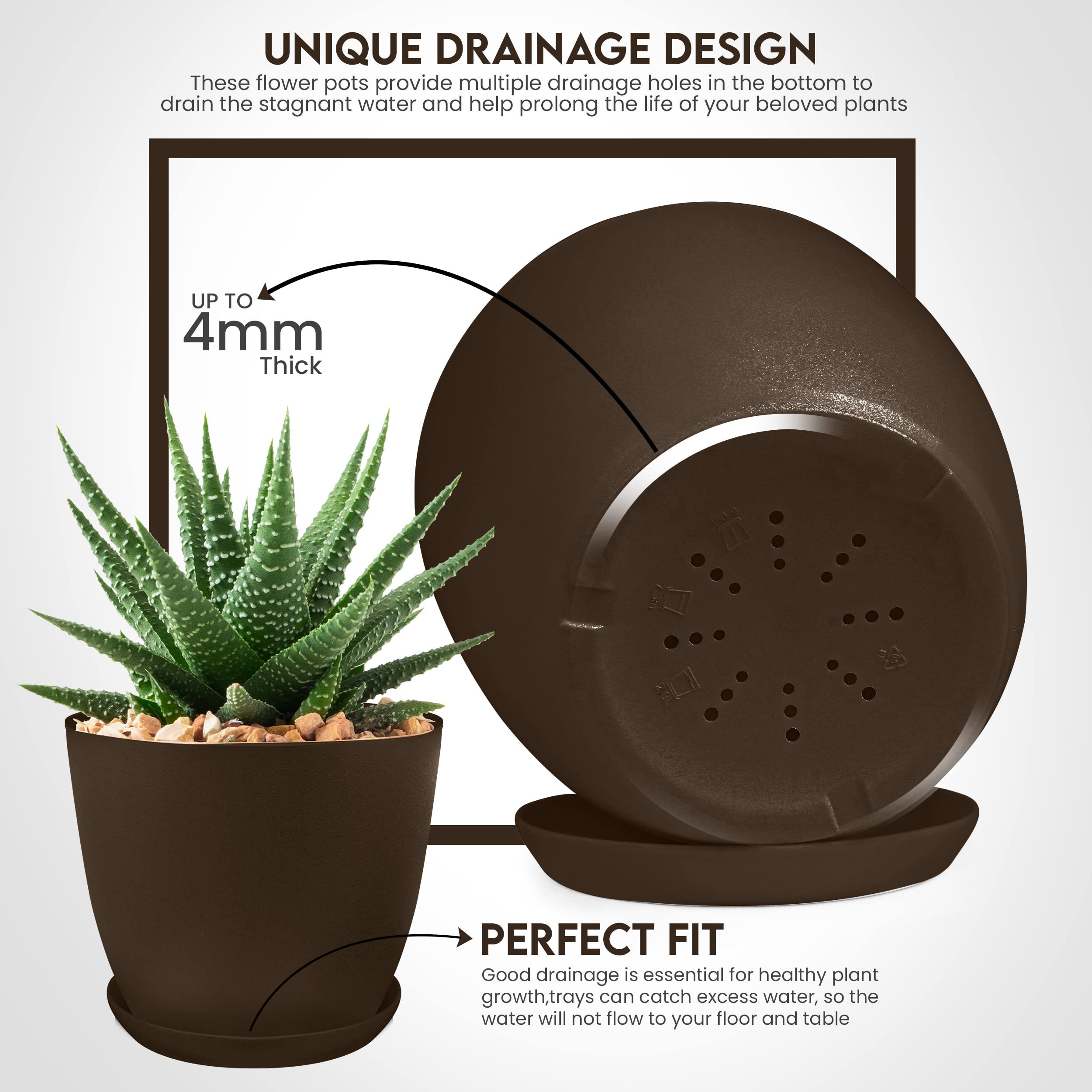 Utopia Home brown planter 6 inch with drainage for healthy root space
