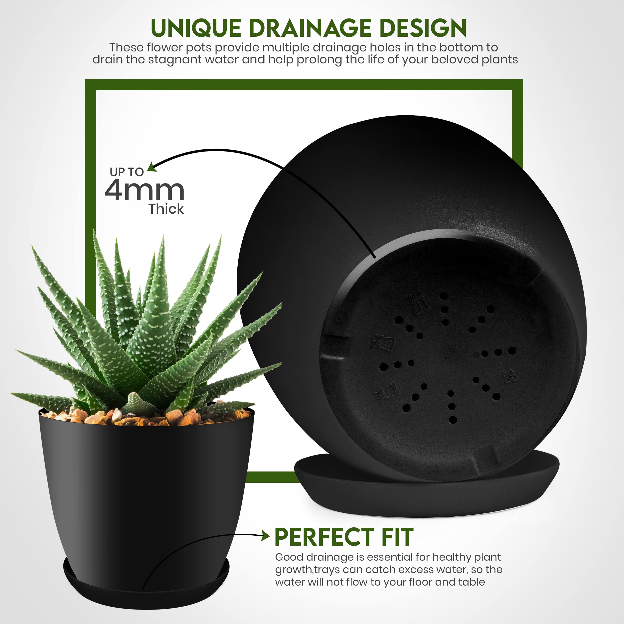 Utopia Home 6-inch plant pot with drainage ideal for desks