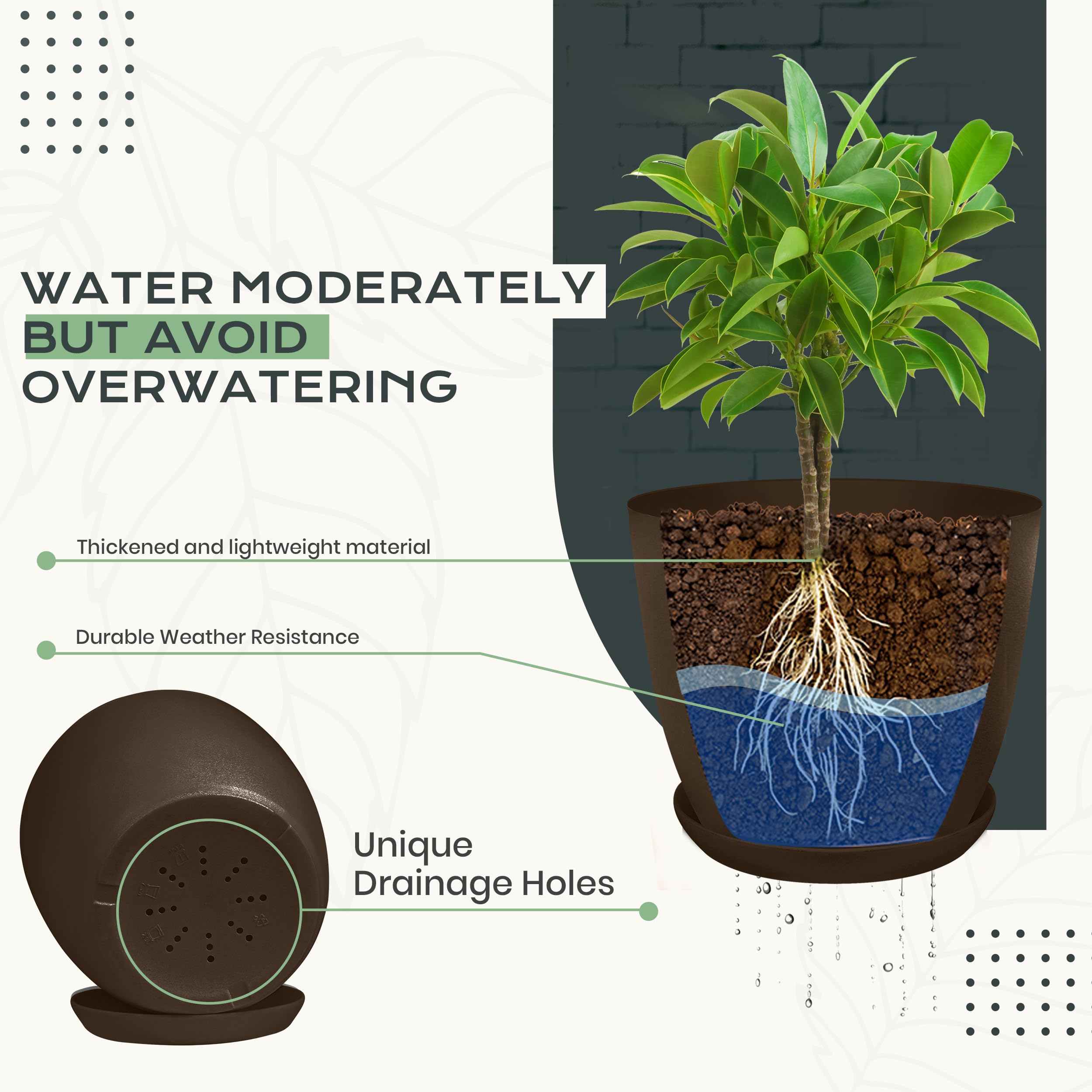 Utopia Home 6in plant pot with drainage for neat indoor decor