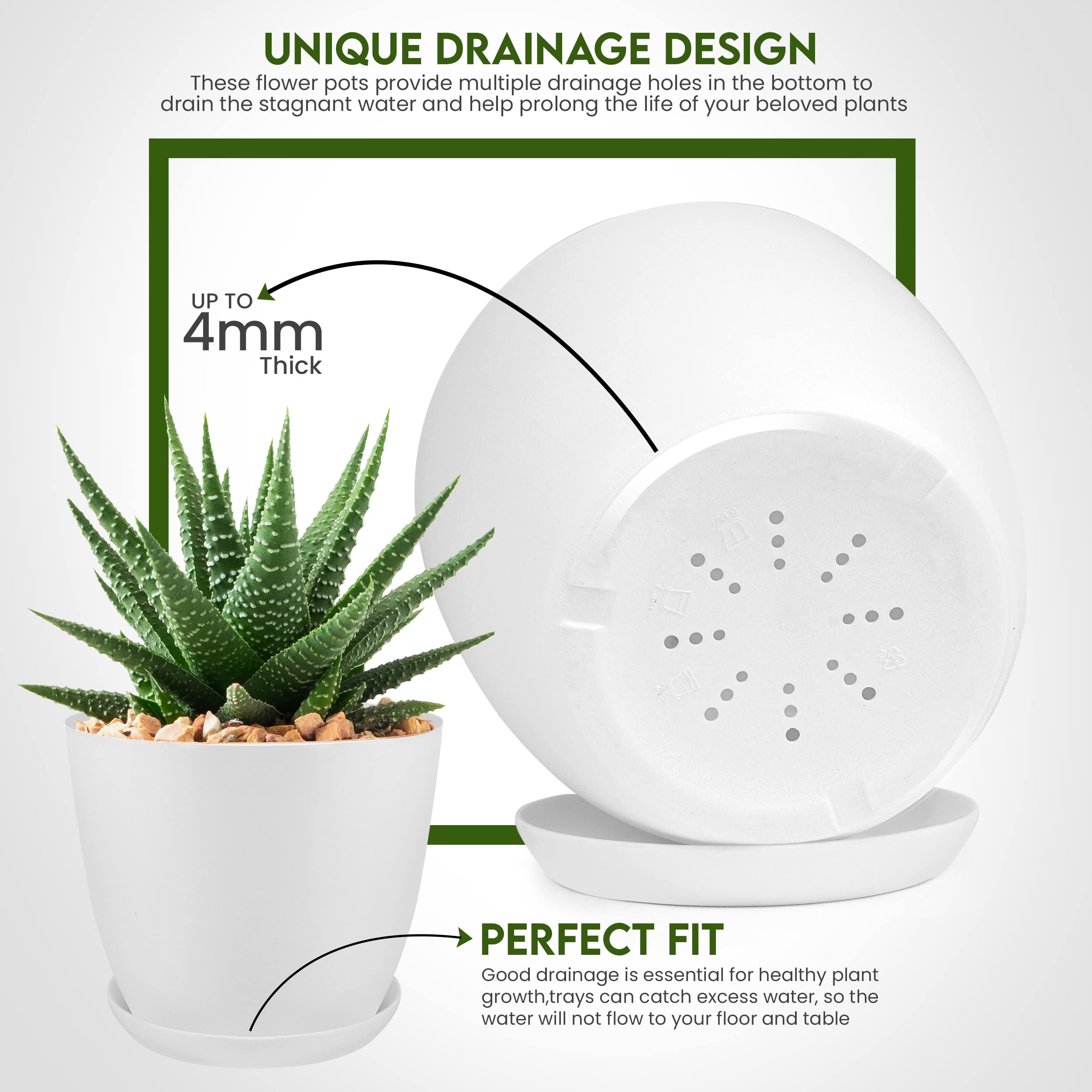Utopia Home white 6-inch plant pot with drainage holes for desks