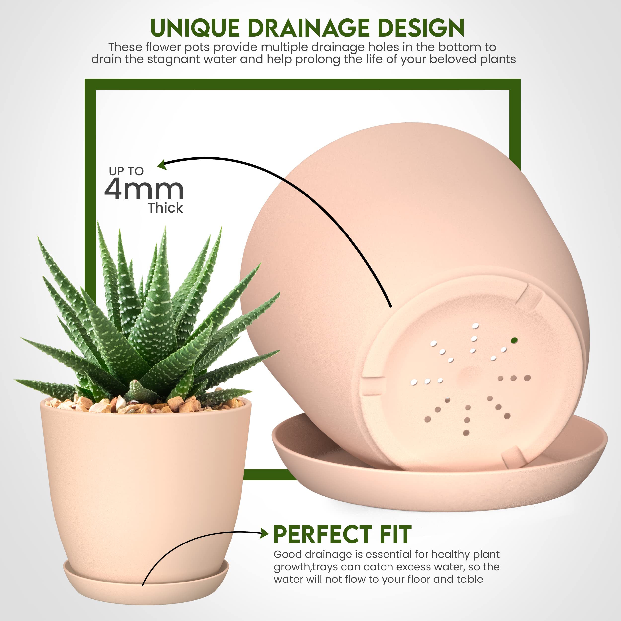 Utopia Home plant pots with drainage in pink, 6-inch, versatile indoor planter