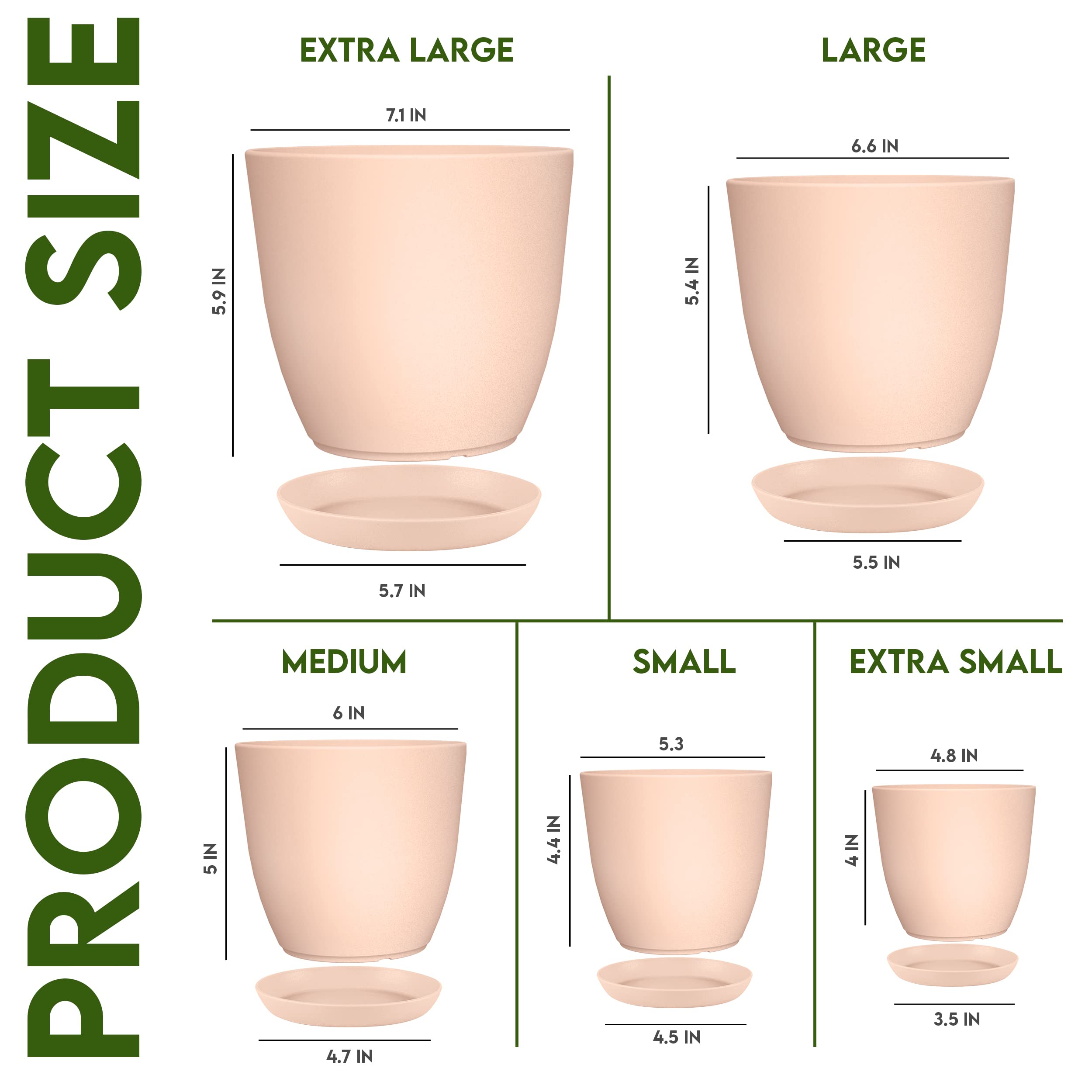 Utopia Home plant pots with drainage in pink, 6.6-inch, space-saving design