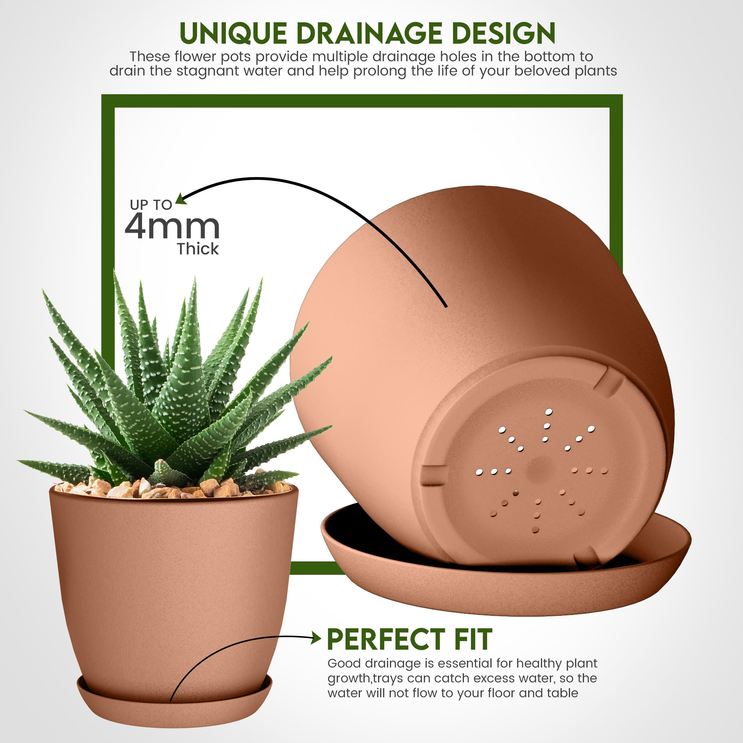 Utopia Home 5.3-inch pot featuring drainage plugs for water control.