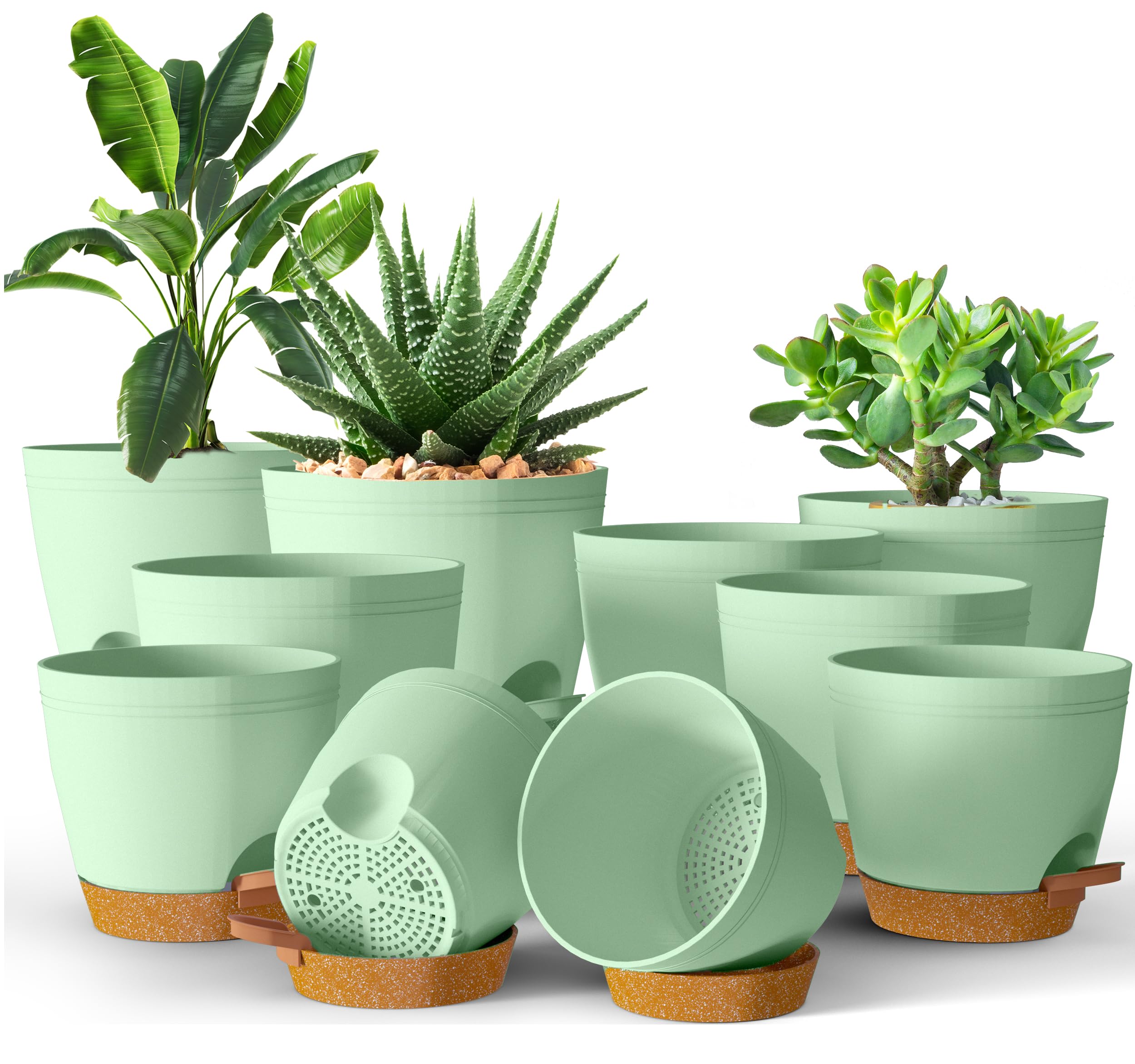 Utopia Home self-watering pot 6-8 inch with a matte olive finish for stylish indoor decor