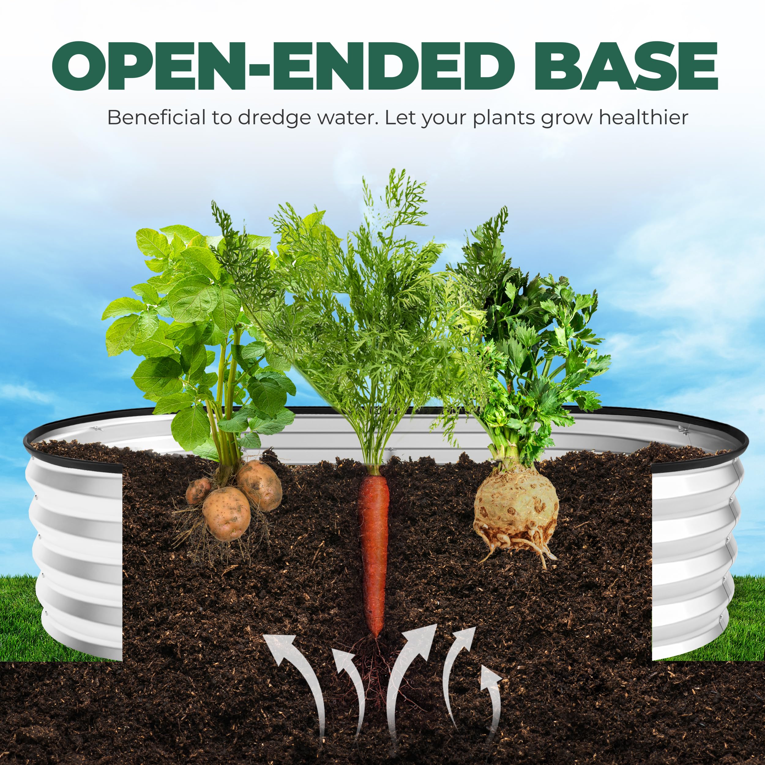 Side view of outdoor garden bed showing modular layout and footprint