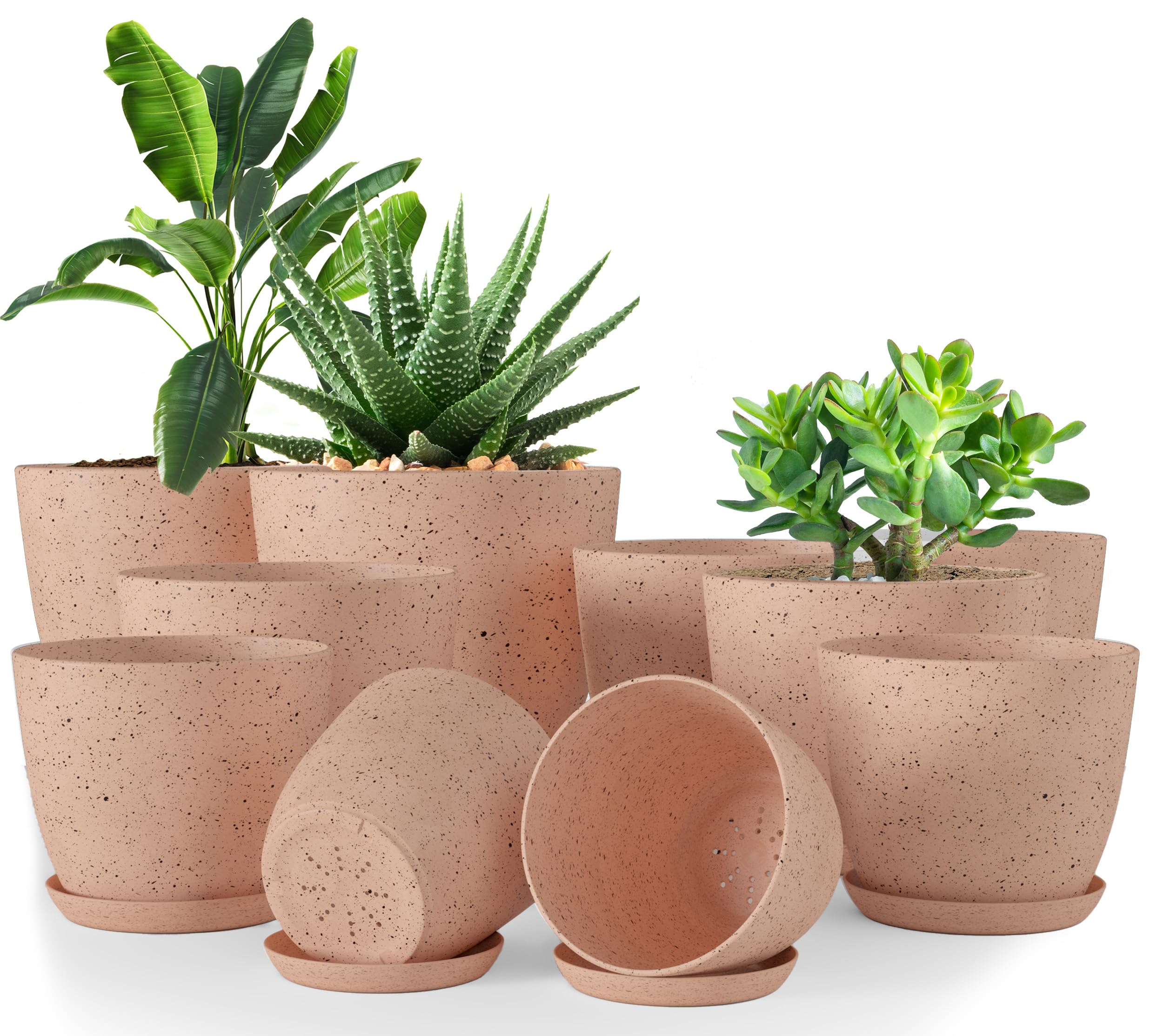 Utopia Home spotty peach pink 7-inch pot with drainage for stylish indoor plants.