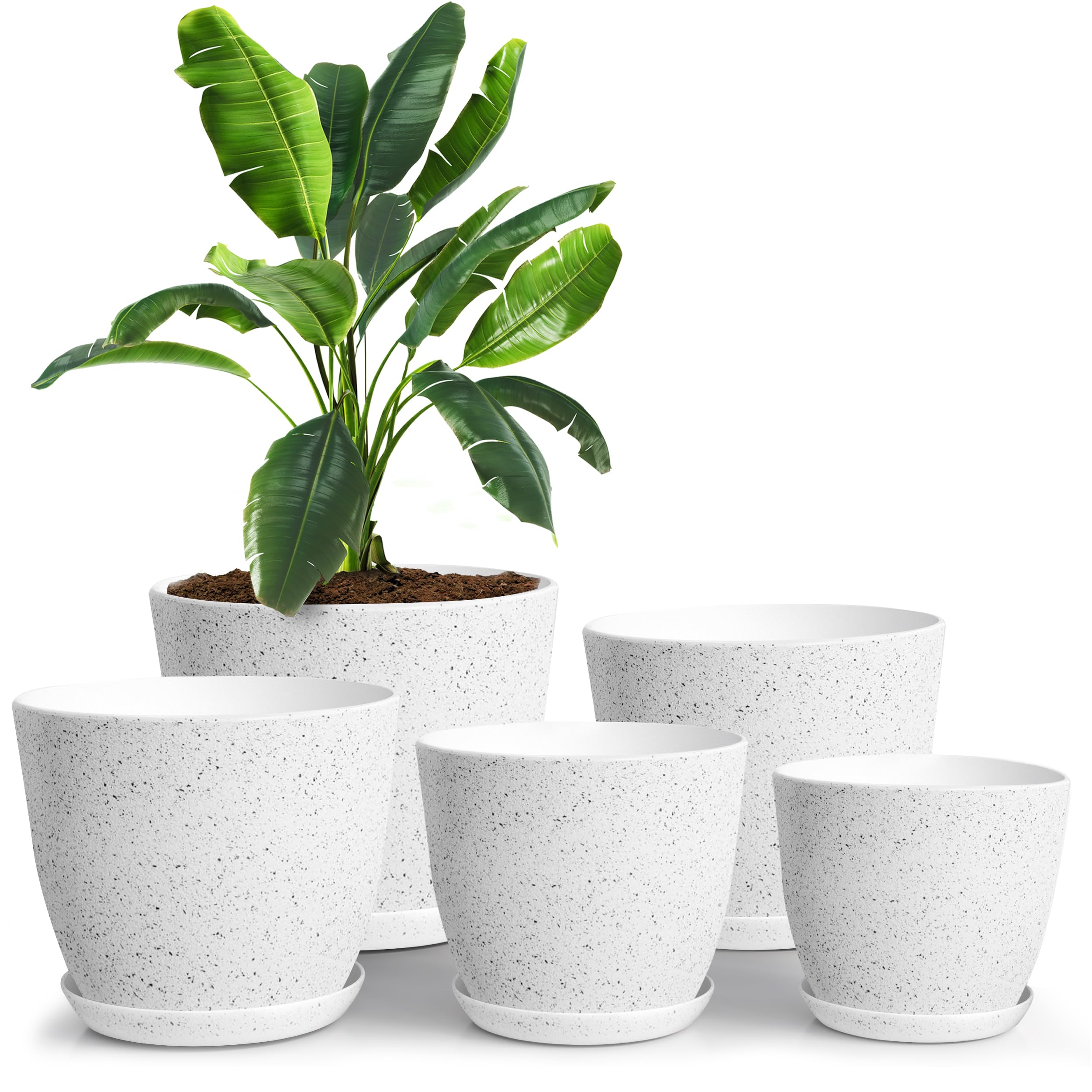 Utopia Home spotty plant pot speckled grey close-up with drainage-ready design.
