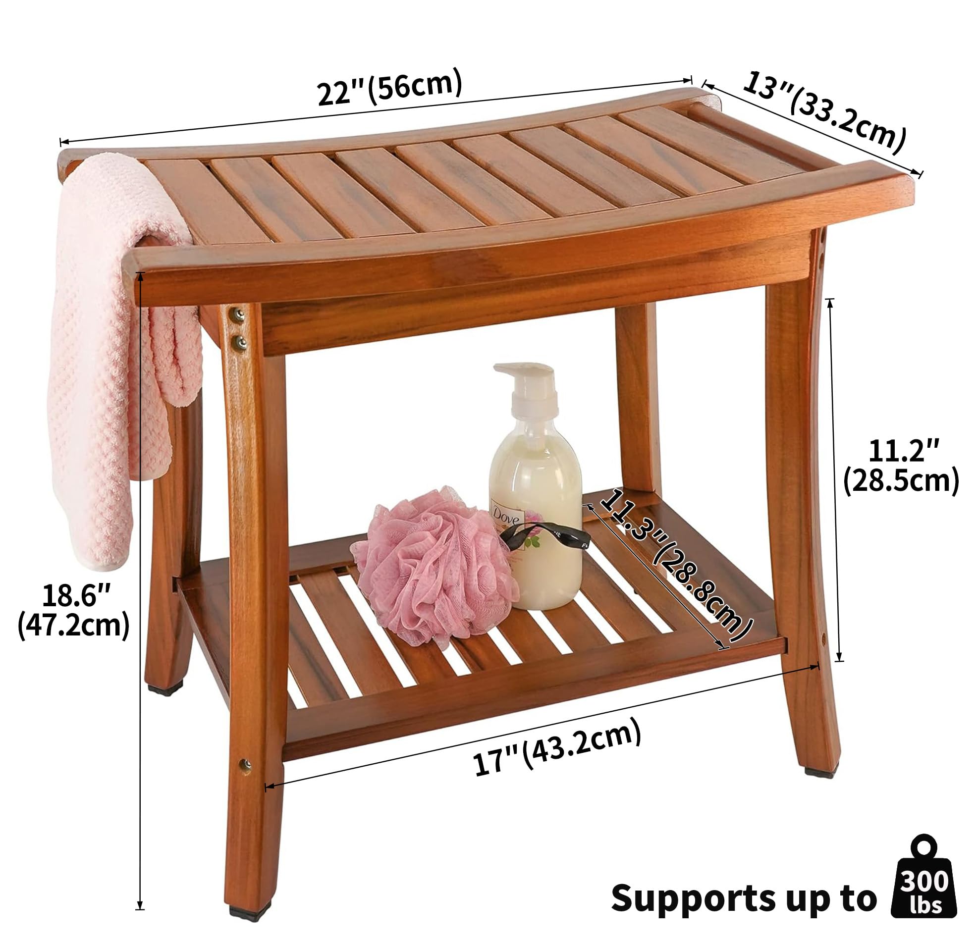 Utoplike Teak Bench with Non-slip Feet to protect floors.
