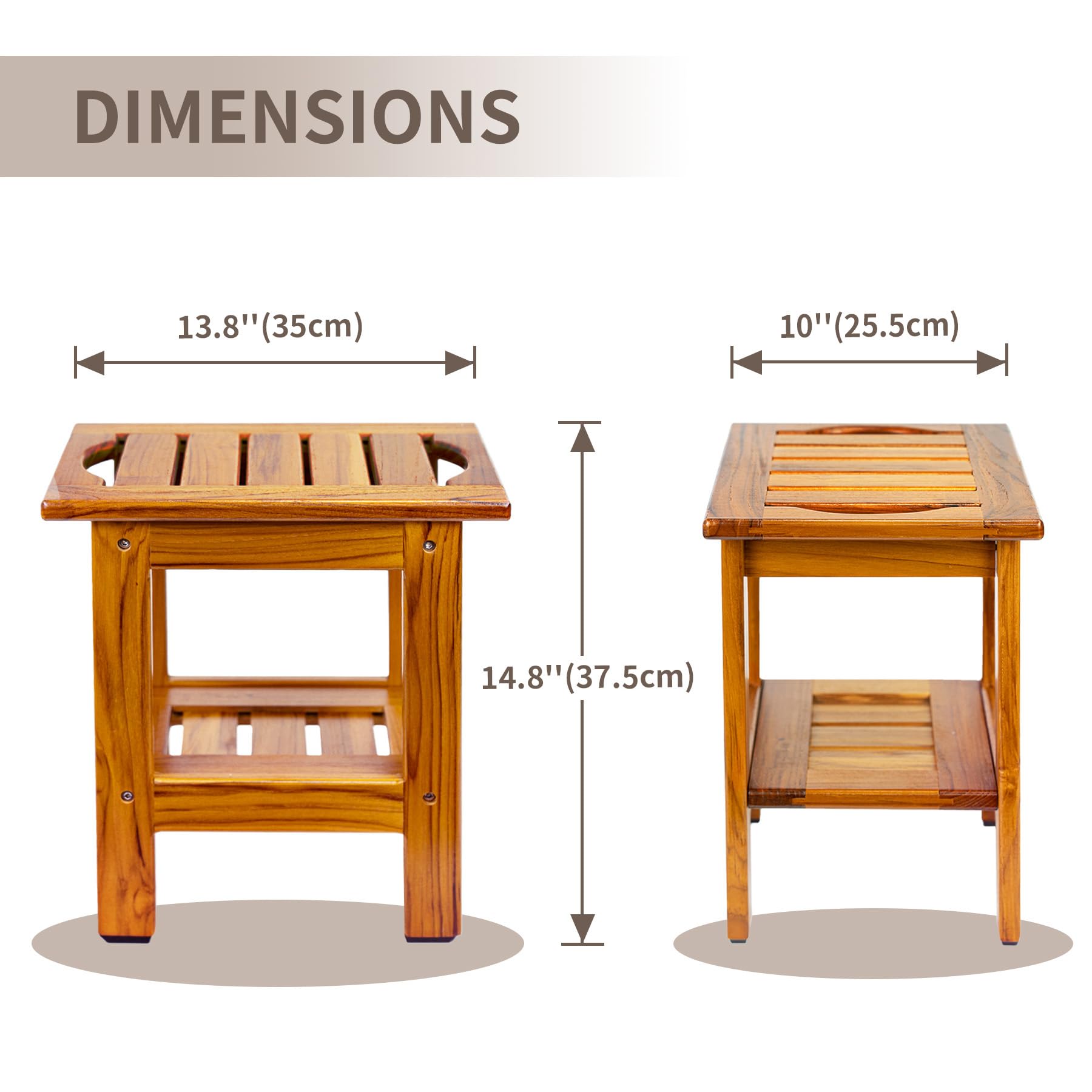 Utoplike teak shower stool with built-in handles for easy transport