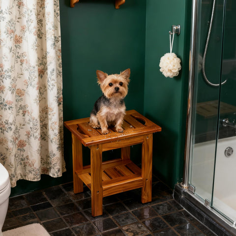 Utoplike teak shower stool withstands humidity in bathrooms