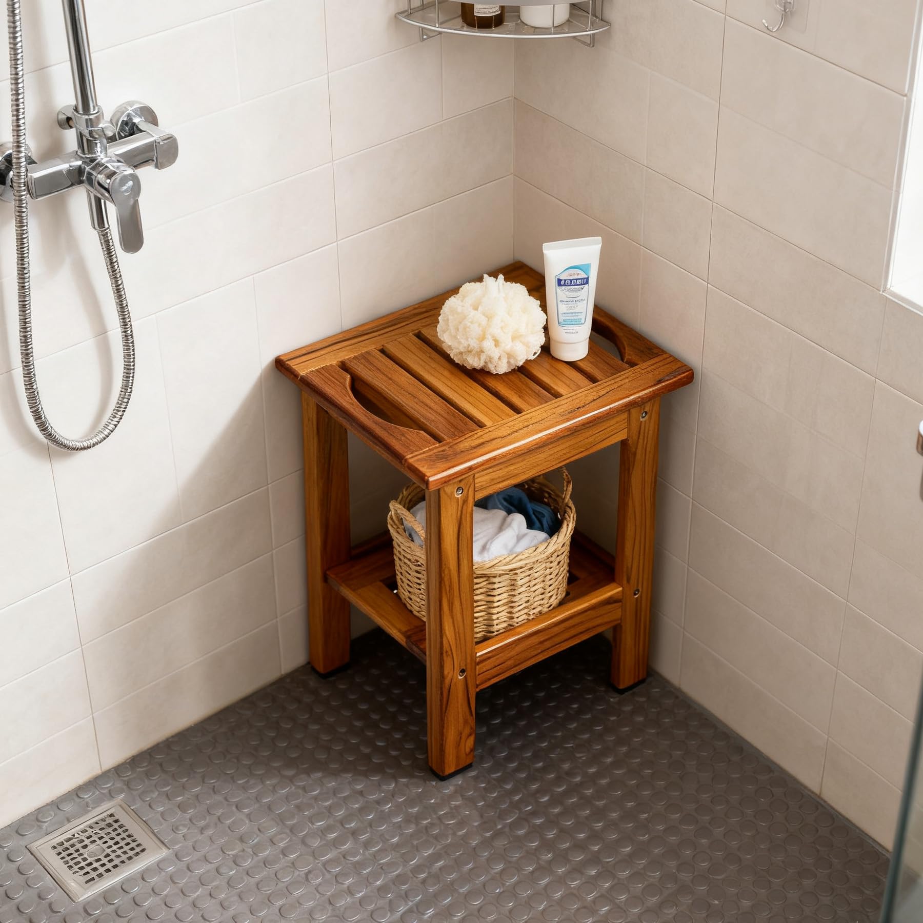 Utoplike teak shower stool premium teak construction