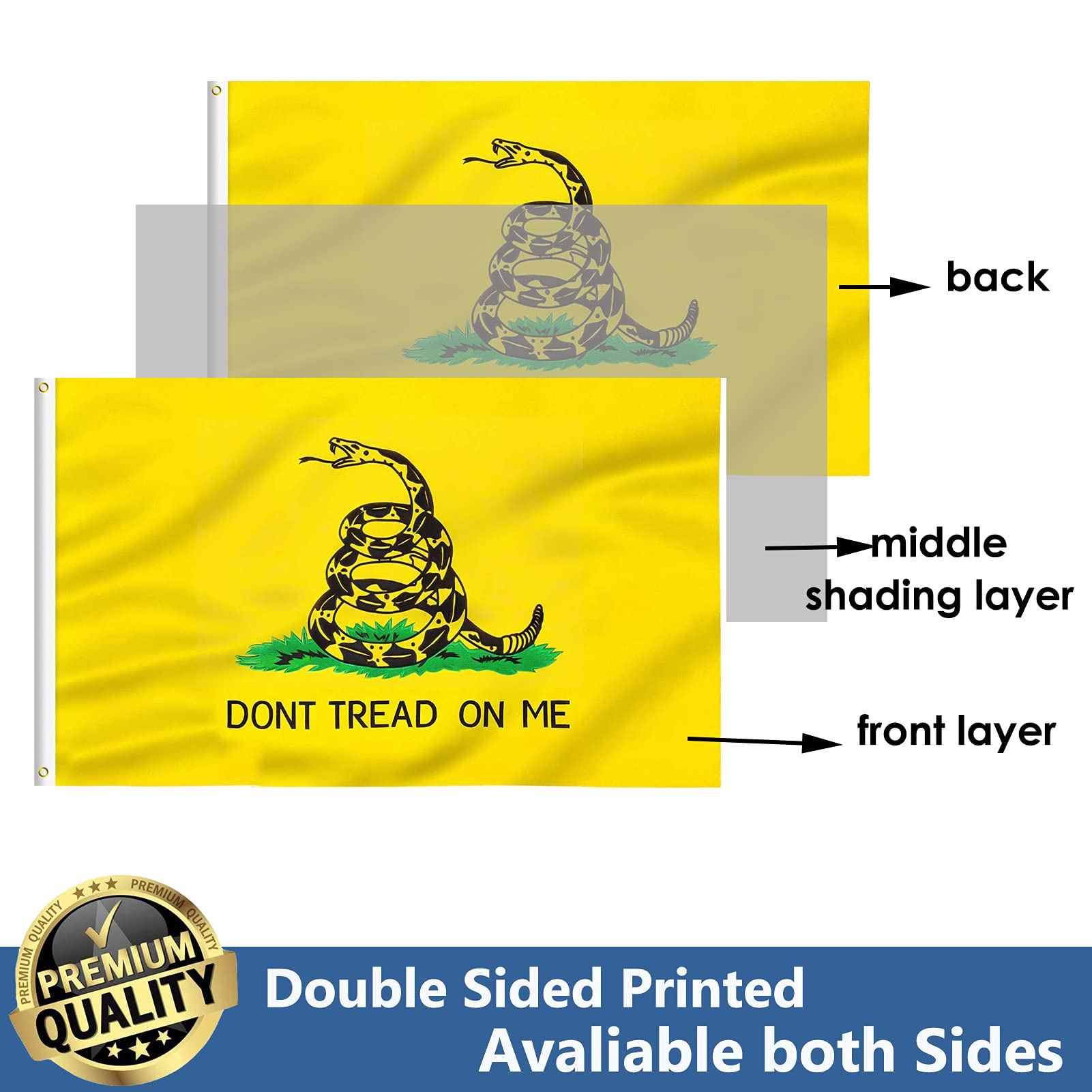 UTSANG Dont Tread on Me flag with brass grommets for secure mounting outdoors.