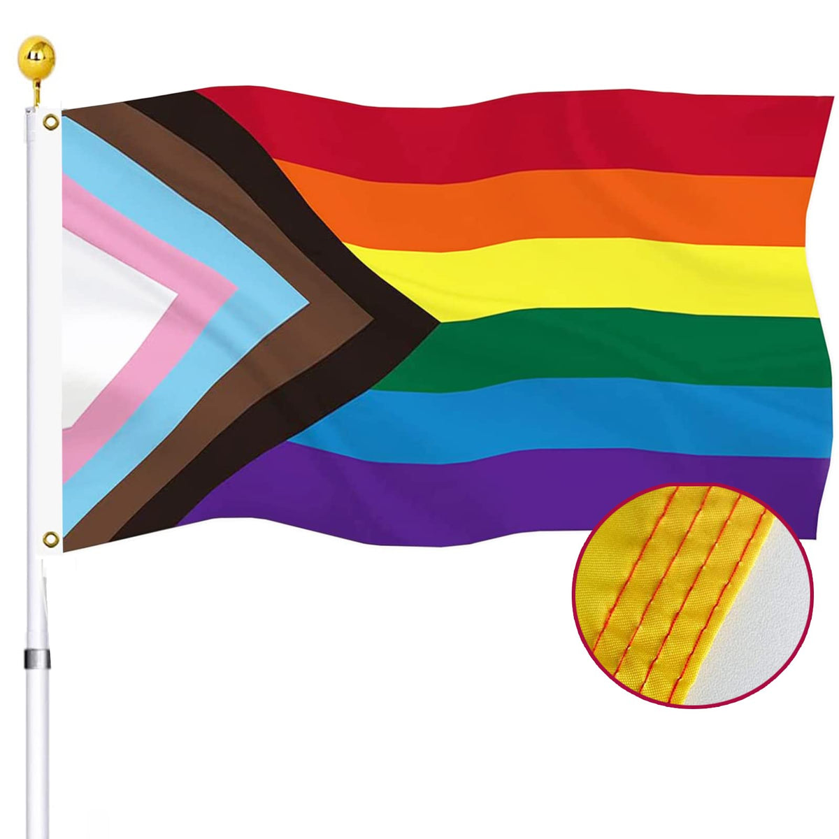 UTSANG Progress Pride flag 3x5 outdoor flag waving in breeze for outdoor display.