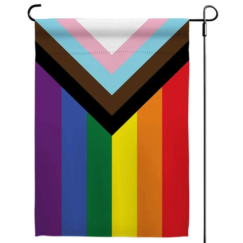 UTSANG Progress Pride flag front view, vibrant colors for garden display.