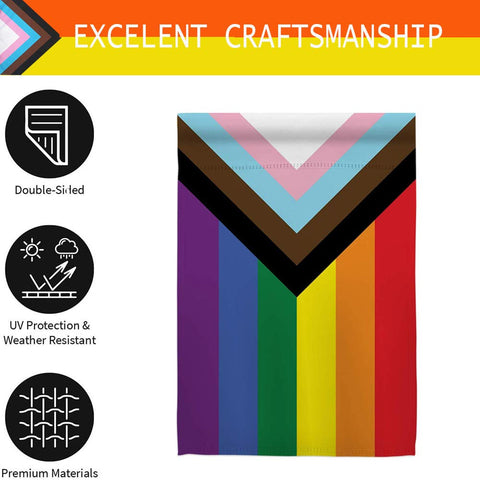 UTSANG Progress Pride flag in garden display, ideal yard decor.